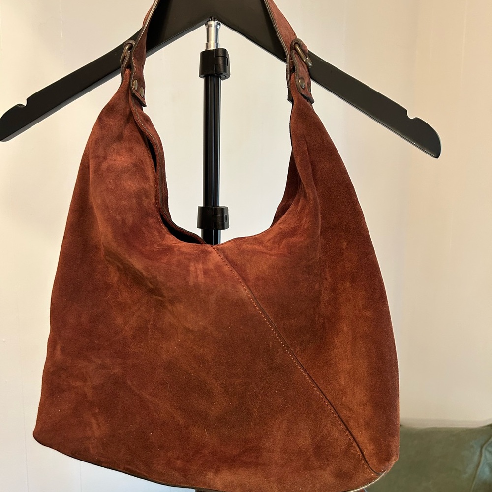 Sundance Origami Italian Suede Bag -  Brown, zip pockets inside and out. EUC - Picture 3 of 13
